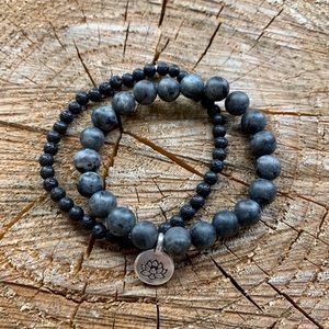Lava Bead + Labradorite Lotus Stack
